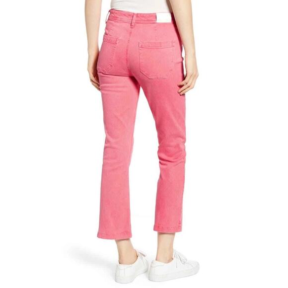 Paige Colette High Waist Slim Crop Flare Jeans Pink Stretch Soft Pockets Size 32 - Picture 2 of 10